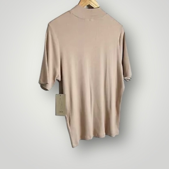 Joie Mock Neck Short Sleeve Top Size XL Ribbed Fitted Pullover Beige - Picture 5 of 8